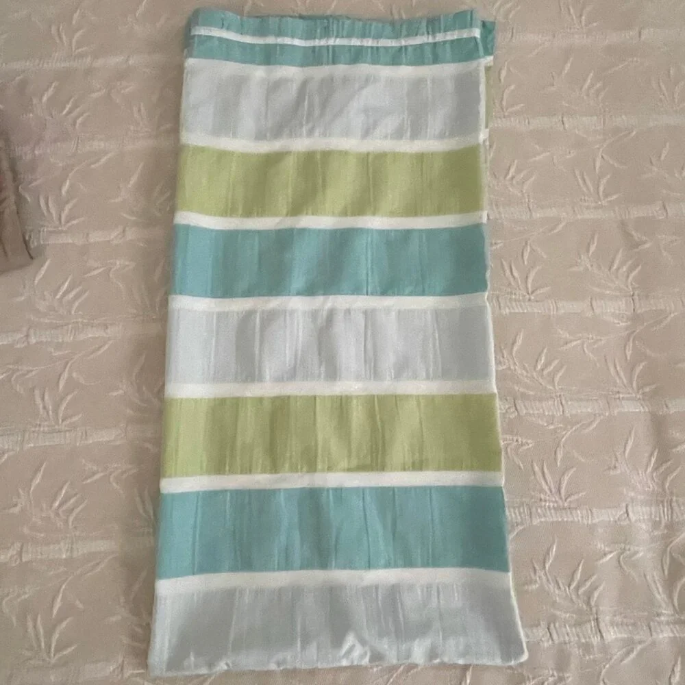 THRESHOLD Seersucker Blue and Green Striped Shower Curtain  EUC